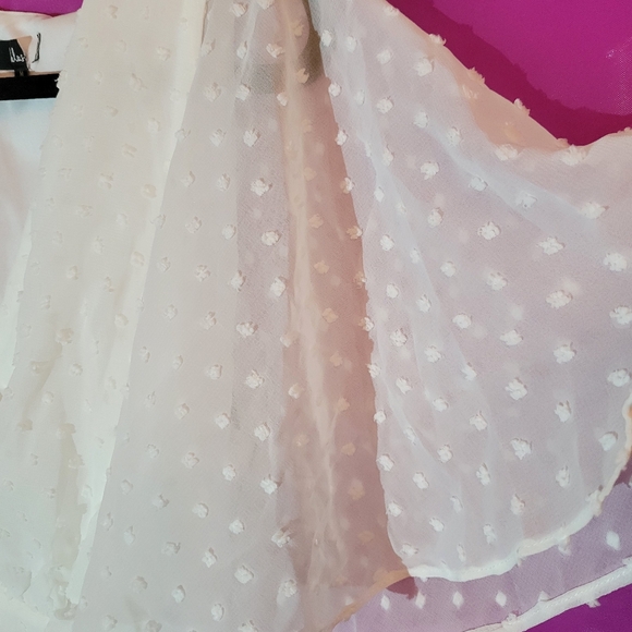 Transcendent Class White Swiss Dot Flutter Sleeve Midi Dress - Picture 3 of 9